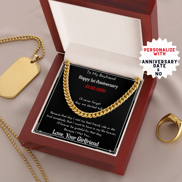 Personalized Anniversary Gift for Boyfriend | Message Card Jewelry | Cuban Link Chain Cuban Link Chain (14k Gold Over Stainless Steel)